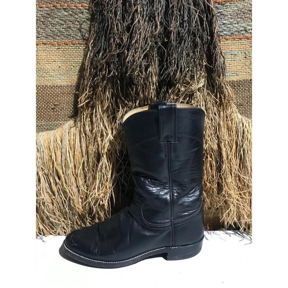 Vintage Justin Black Western Cowgirl Leather Boots US Women Size 6B